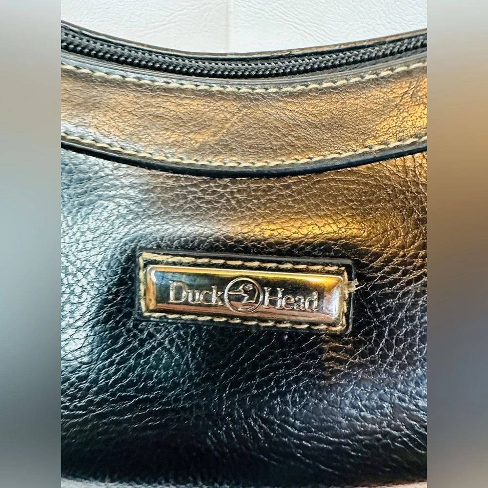Duck Head Black Faux Leather Hobo Shoulder Bag With Silver Tone Hardware
